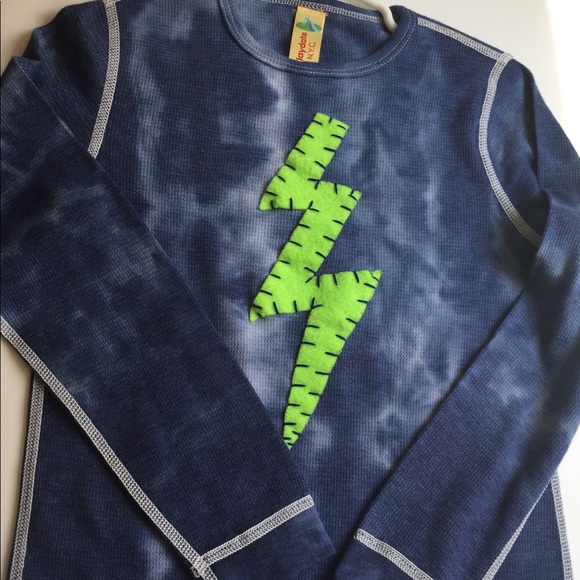 Tie dyed waffle knit tee with lightning appliqué - Picture 1 of 3